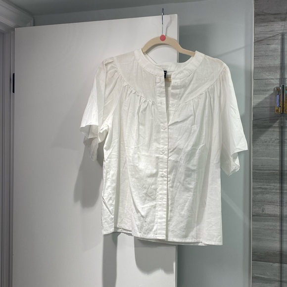 Shein white new without tags short sleeve blouse cotton looks like linen… - Picture 1 of 3